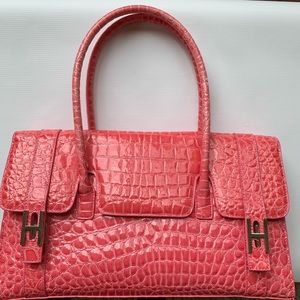 Pink patent croc shoulder bag